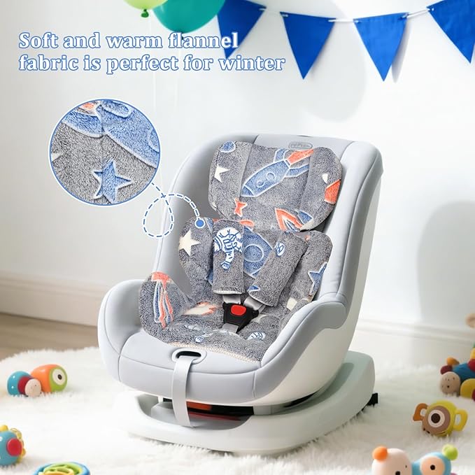 Infant Car Seat Insert Cushion, Baby Car Seat Head Body Support with 2 Extra Strap Paddings, Newborn Car Seat Insert for Baby Girls & Boys, Premature Carseat Cushion, Grey Rocket