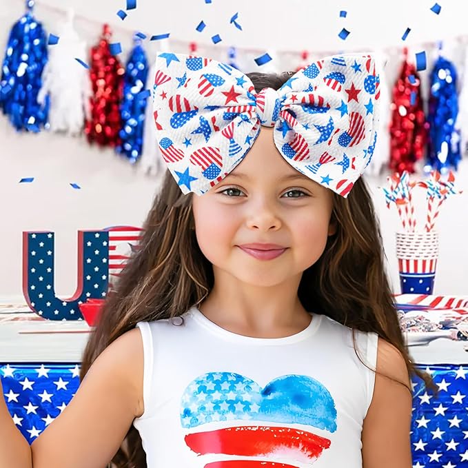 YanJie 7'' 1pcs 4th of July Baby Headbands Girl Hair Accessories with American Flag in Heart Patterns Independence Day Toddler Hair Wrap Girl Outfits