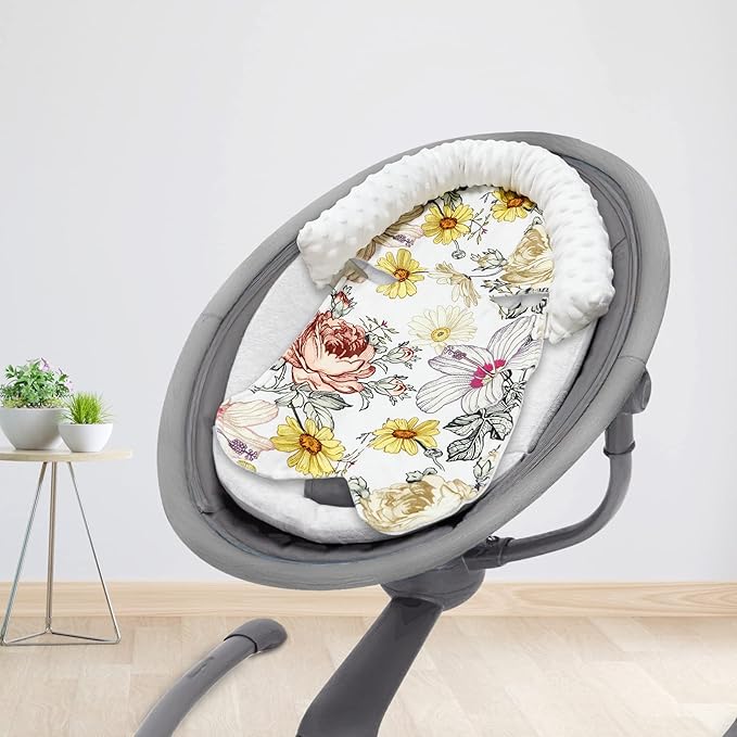 2-in-1 Baby Head Support and Strap Cover for Car Seat, Super Soft Mink Floral CarSeat Insert Cushion Headrest for Bouncers, Strollers, Swing