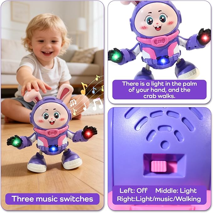 Baby Musical Easter Bunny Toy Dancing Crawling Toys, Light Up Infant Toys Birthday Easter Gifts with Dynamic Music & Cool Lights| Legs Move Sideways| Body Twist