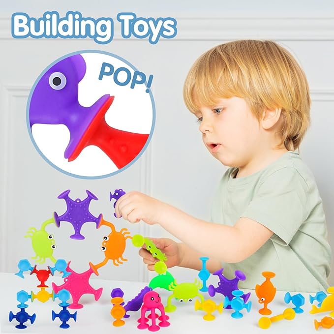 100PCS Suction Cup Toy Set, Multiple Styles Randomly Sent, Surprise Matching, Rich Styles, Bright Colors, Bath Toys, Stress Relieving Sensory Toys Kids Adults Boys Girls, Baby Birthday Easter Stuffer