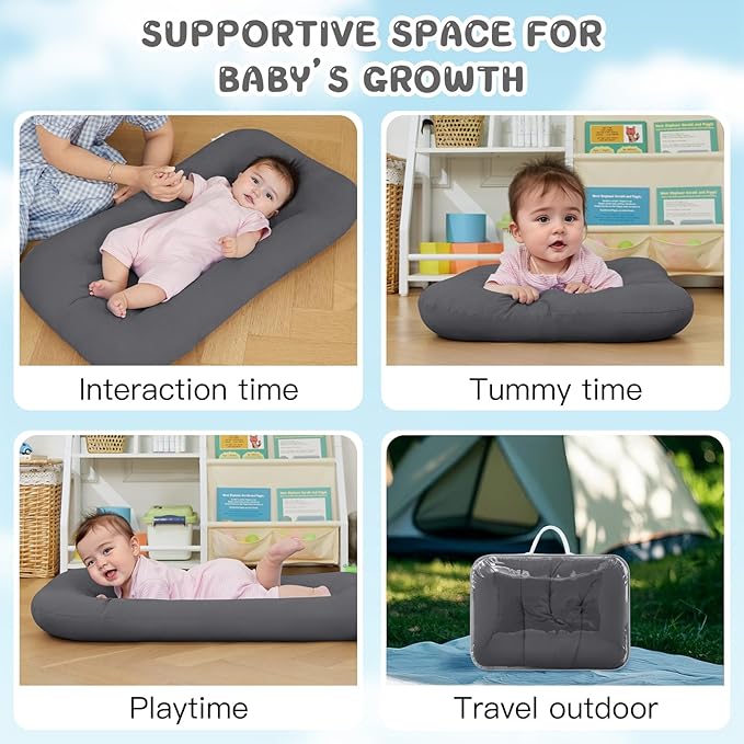 Baby Lounger for Newborn, Bionic Design Baby Lounger, Soft Organic Cotton Breathable Lounger for Infants 0-18 Months (Dark Grey)