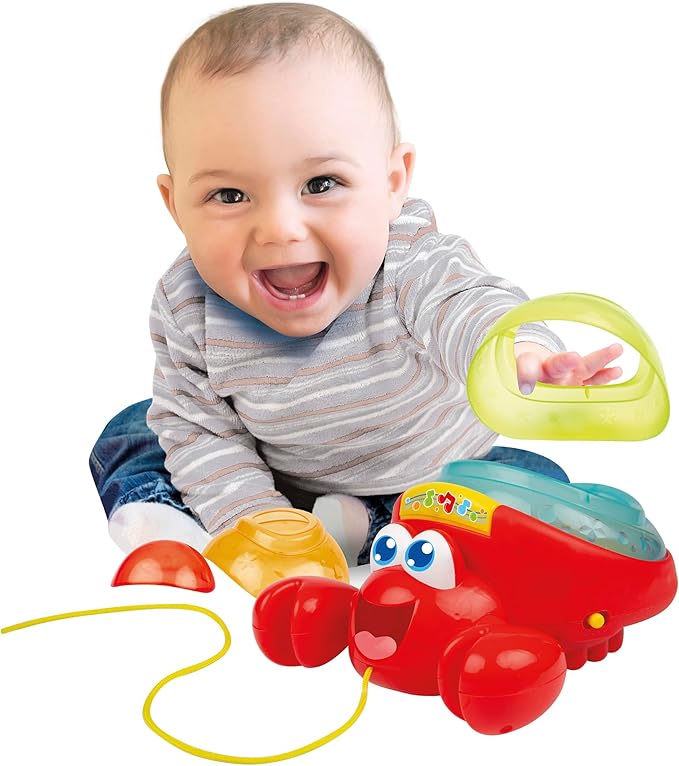 Winfun: Pull Along Crab Stacker - Lights & Sounds, Walking & Stacking Toy, 4 Colorful Cups, Motor Training, Sensory Toy, Baby & Toddler Ages 12mo+
