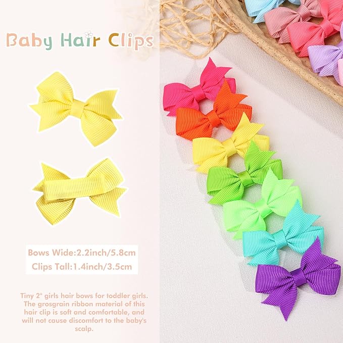48PCS OAOLEER Fully Lined Hair Clips and Bows for Baby Girls, Infants & Toddlers - Tiny Alligator Clips in 24 Color Pairs (Style D-48pcs)