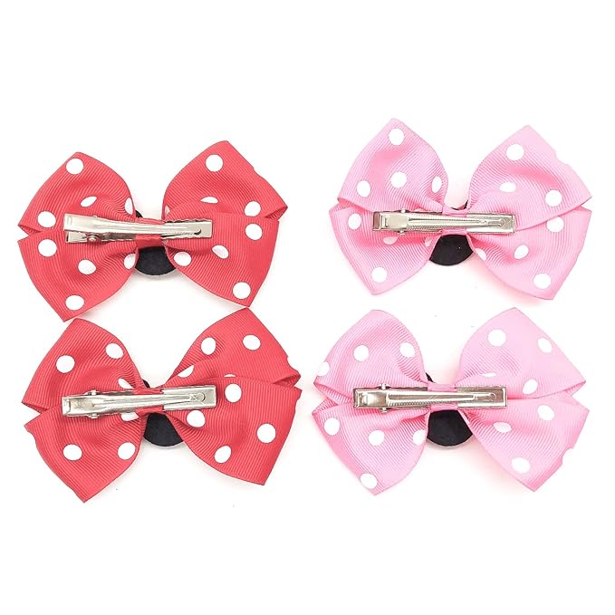 Hair Clip, Baby Girl Mouse Ears Hair Bows Clips, 4pcs Polka Dot Hair Accessory for Baby Kids Girls Women, Mice Hair Accessories for Glitter Party Princess Decoration Cosplay