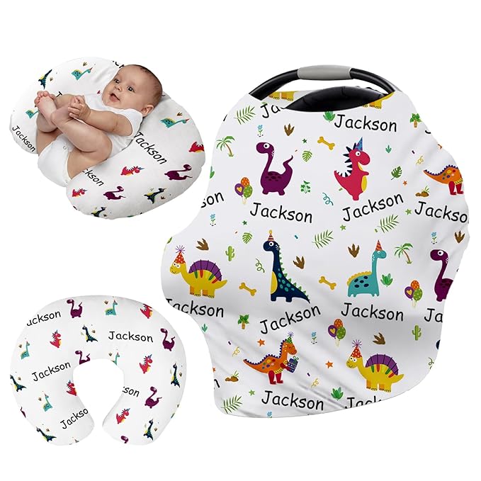 Custom Car Seat Covers for Babies - Breathable Baby Car Seat Cover for Girls Boys, Dinosaur Pattern Kick-Proof Newborn Carrier Canopy Stretchy Stroller Cover for 4 Seasons(27"x29")