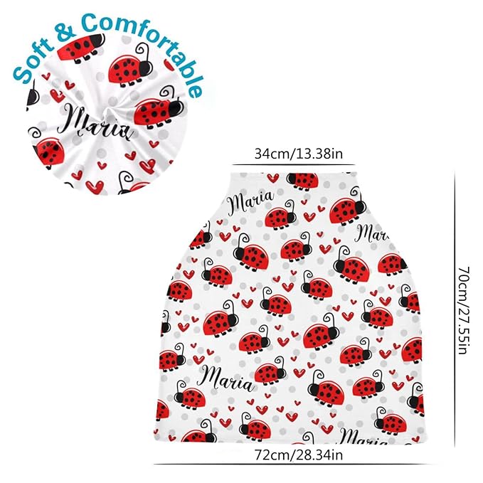 Personalized Ladybug Baby Car Seat Covers with Name, Custom Multiuse Nursing Breastfeeding Car seat Canopy, Infant Stroller Covers for Newborn Girl Boy, Ultra-Soft Breathable, Nursing Scarf