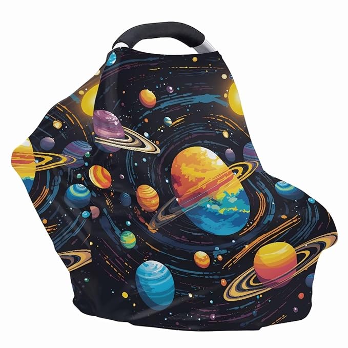GIFTPUZZ Space Couple Stroller Cover Privacy Nursing Cover Baby Carseat Canopy High Chair Cover Nursery Cover Breastfeeding Scarf for Boys and Girls Light Blanket Shopping Cart Stroller Cover