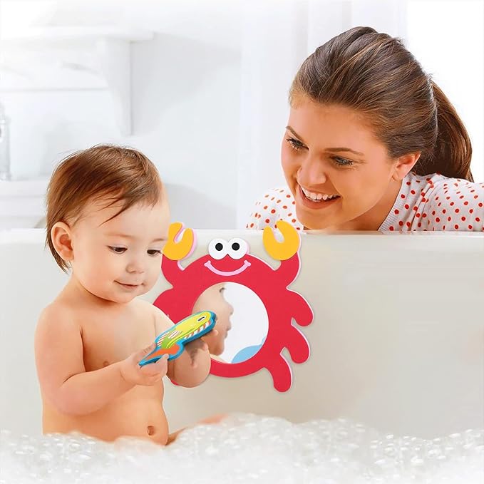 TOYANDONA EVA Bathing Toy Shower Toys for Toddlers 1-3 2pcs Mirror Bath Toys, Baby Mirror Frog Crab Bath for Toddlers Kids Bathtub Bathtime Baby Water