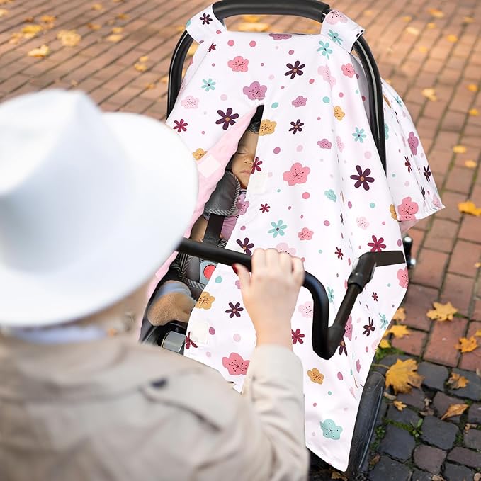 Pea Pod Car Seat Cover for Baby, Infant Carseat Cover with Peekaboo Opening Design Car Seat Canopy Cover, Nursing Cover for Baby Boys Girls (Floral)