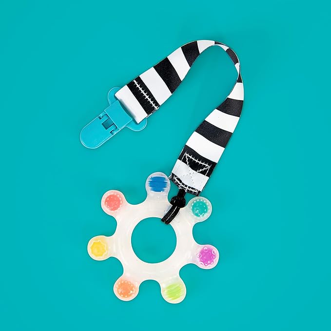 Sassy Rainbow Star Teether with Keeper | Textured Silicone Teether for Teething | Ages 3+ Months and Up