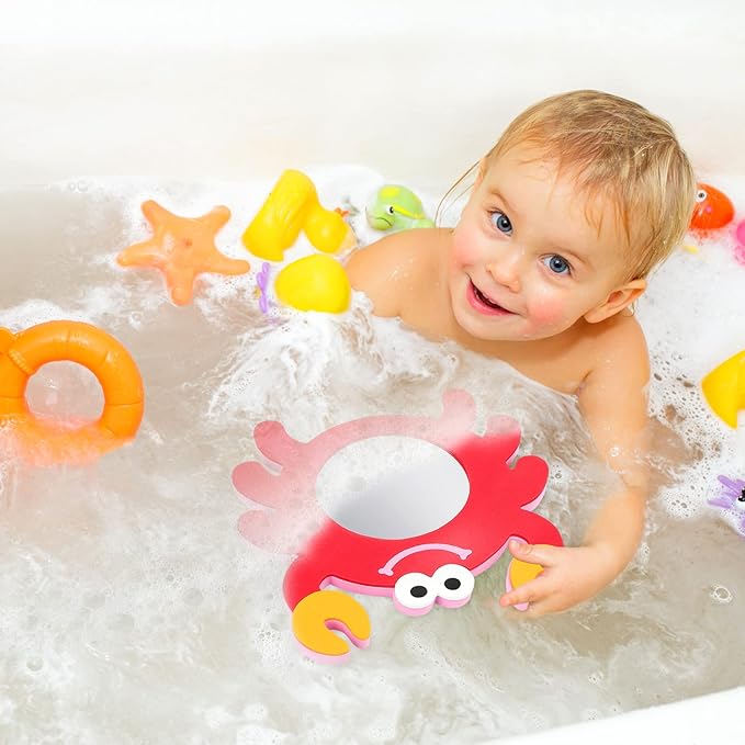 TOYANDONA EVA Bathing Toy Shower Toys for Toddlers 1-3 2pcs Mirror Bath Toys, Baby Mirror Frog Crab Bath for Toddlers Kids Bathtub Bathtime Baby Water