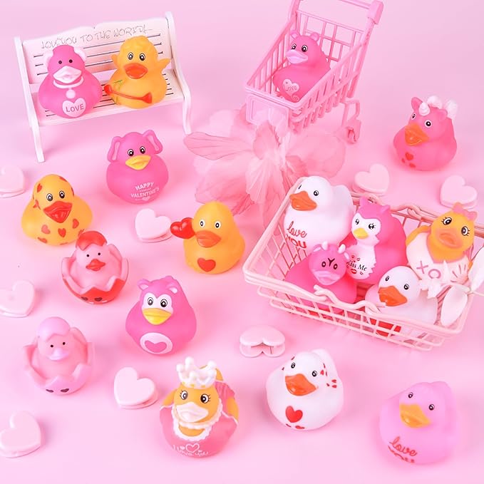 Valentine's Day Rubber Ducks Heart,Baby Showers Bath Pool Toys, Assorted Duckies in Bulk for Kids Party Favors Supplies Decoration Classroom Gift Exchange