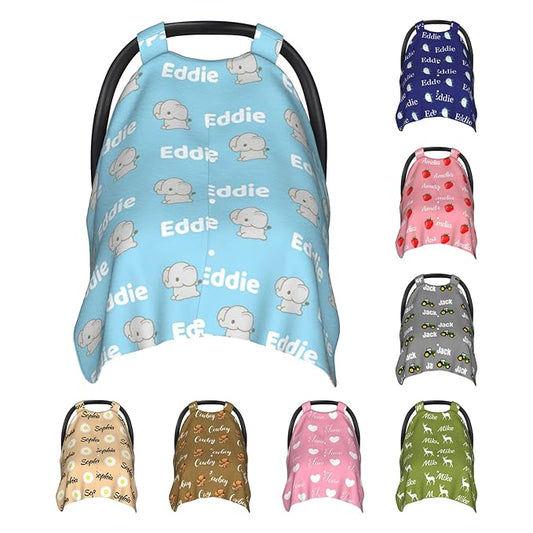 Personalized Baby Car Seat Canopy for Babies with Name, Custom Car Seat Covers for Boys and Girls, Infant Opening Minky Nursing Breastfeeding Stroller Cover Carseat Canopies for Newborn Baby Gifts