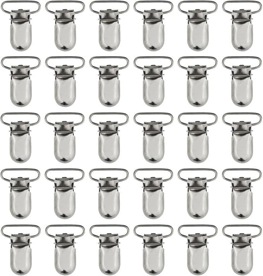 25pcs 1" Pacifier Suspender Clips, Marrywindix Pacifier Clips for Making Pacifier Holders Bib Clips Toy Holder Silver