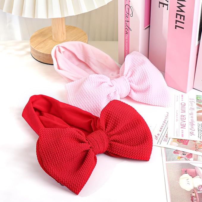 YanJie Baby Girl Headbands - Nylon Bow Hair Accessories for Newborn Infants, Toddlers (0-6 Months) - Red, Pink