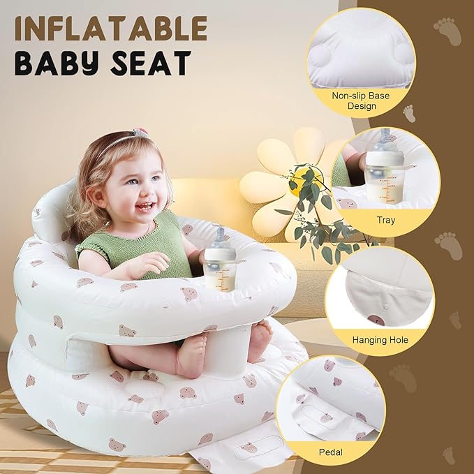Inflatable Baby Seat for 3-36 Months Babies, Blow up Baby Chair with Built-in Air Pump, PVC Material, Full Enclosure Protection, Outdoor Travel Inflatable Chair for Infant