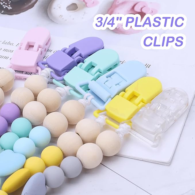 30-Pack Pacifier Clip Replacement Ends - BPA-Free Plastic Fasteners for DIY Baby Crafts, Sewing Bibs & Blankets Straps (3/4 Inch, Random Color)