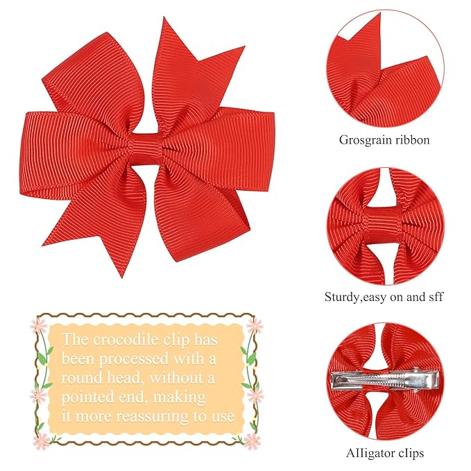 Choicbaby 3 Inches Hair Bows for Girls Red Grosgrain Ribbon Pinwheel Hair Bows Clips Toddler Hair Clips for Birthday Baby Shower Gifts 6 Pack Photo Props