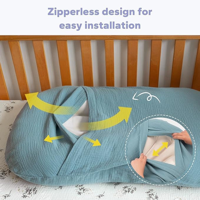 FUNUPUP Muslin Baby Lounger Cover Compatible with Snuggle Me Lounger, Infant Lounger Pillow Cover for Newborn, Removable Newborn Lounger Cover for Boys and Girls, Only Cover, Grey & Blue