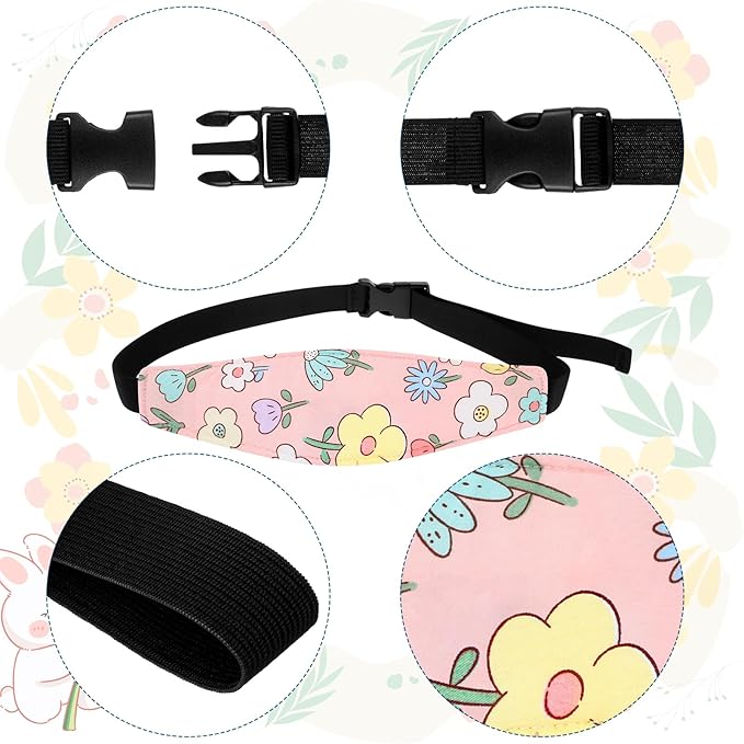 Hestya 2 Pieces Baby Car Seat Head Straps, Carseat Head Support for Toddler Holder Band Headrest, Stroller Sleeping Headrest Neck Relief for Kids Children Toddler Infant(Classic Flower)