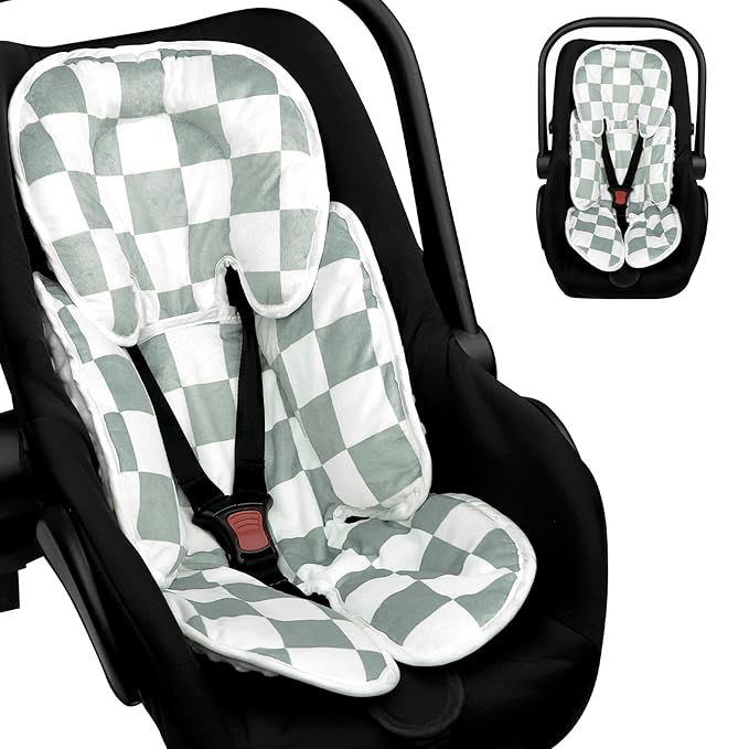 DILIMI Infant Car Seat Insert, 2-in-1 Carseat Head Support for Newborn, Soft Baby Head Support for Car Seat, Stroller, Bouncers, Green Checkered