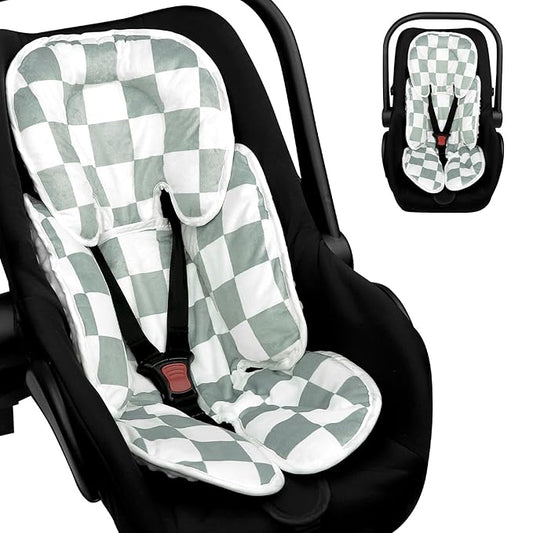 DILIMI Infant Car Seat Insert, 2-in-1 Carseat Head Support for Newborn, Soft Baby Head Support for Car Seat, Stroller, Bouncers, Green Checkered
