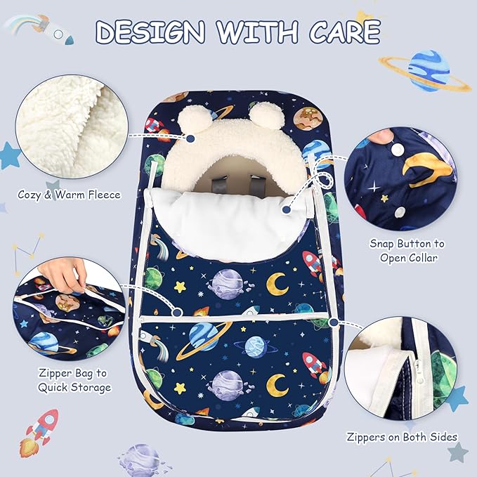 Pea Pod Winter Car Seat Cover for Baby, Infant Car Seat Canopies Cover for Newborn, Warm Plush Fleece Inner Protect Baby from Cold Wind, Space Pattern