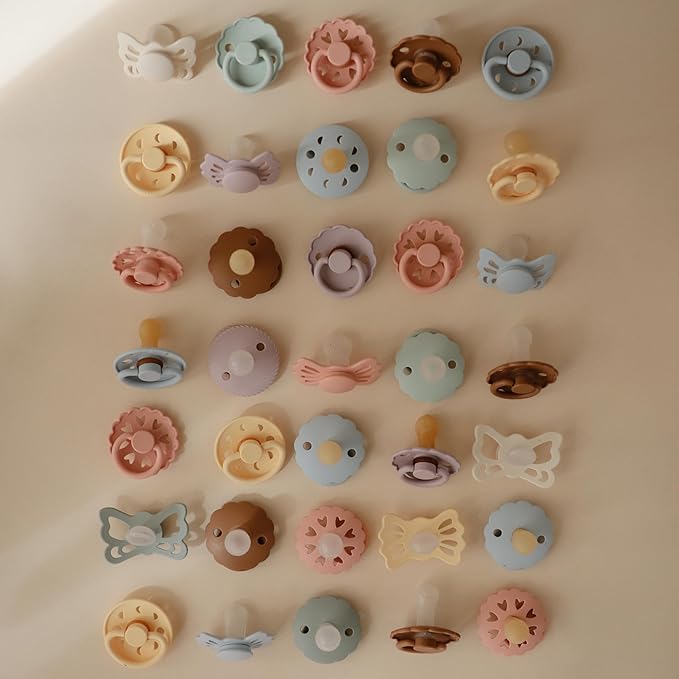 FRIGG Daisy Natural Rubber Baby Pacifier | Made in Denmark | BPA-Free (Poppy/Lupine, Size 2) 2-Pack