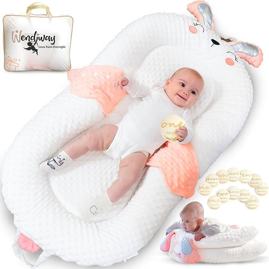 Infant Support Pillow with Adjustable Side Panels - Portable Cushion with Milestone Circles for 0-12 Months - Pink (Pink)
