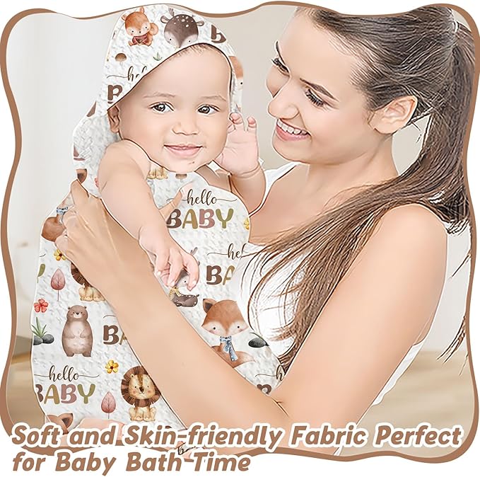 1PCS Wildlife Theme Baby Bath Towels, Hooded Baby Towel for Newborns, Toddler Bath Towel for Boys or Girls, Soft & Absorbent, with 1 Toddler Face Towels 32 * 32IN