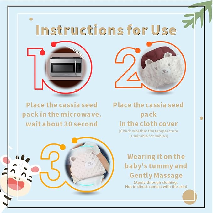 Baby Colic and Gas Relief - Cassia Seed Heated Tummy Wrap,Infant Warming Pad Belly Band Gripe Belt Relieves and Soothes Gas,Bloating and Upset Stomach (Beige)
