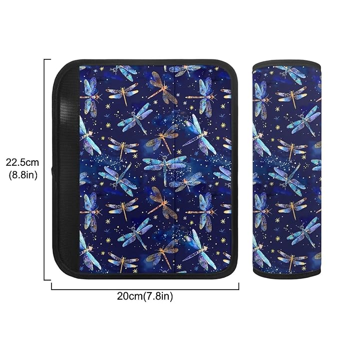 Biyejit Dragonfly Print Car Seat Belt Pillow for Kids Boys Girls, 2Pcs Car Seat Belt Cover Pad Head and Neck Support Backpack School Bag Shoulder Pads