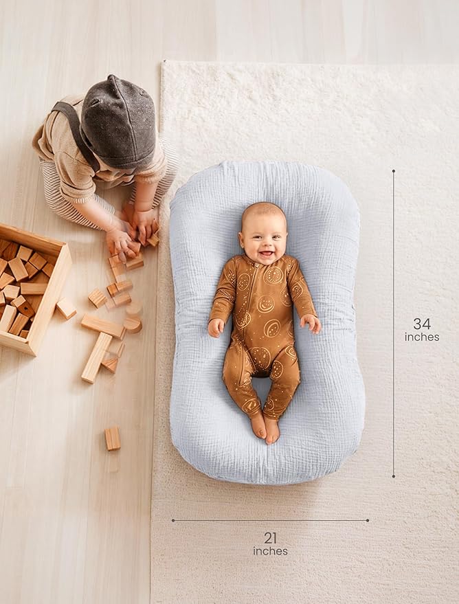 Termichy Baby Lounger Covers Muslin: Soft and Breathable Slipcover for Snuggle Me Lounger - Machine Washable & Zipper-Free for Safe Daily Use - Navy & Blue for Boys