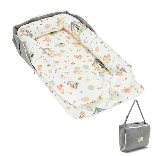 Baby Lounger, Portable Infant Lounger for Newborn, Adjustable Size Baby Nest for Infant 0-24 Months - Carousel