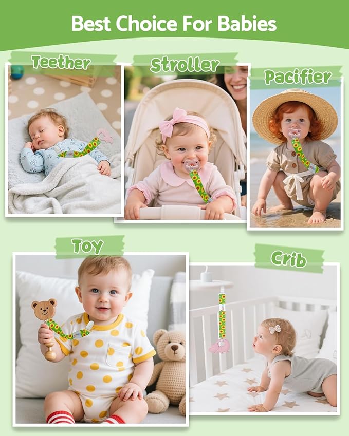 ALVABABY Pacifier Clips 8 Pack Pacifier Binky Paci Holder Leashes for Teethers 8DBP07A