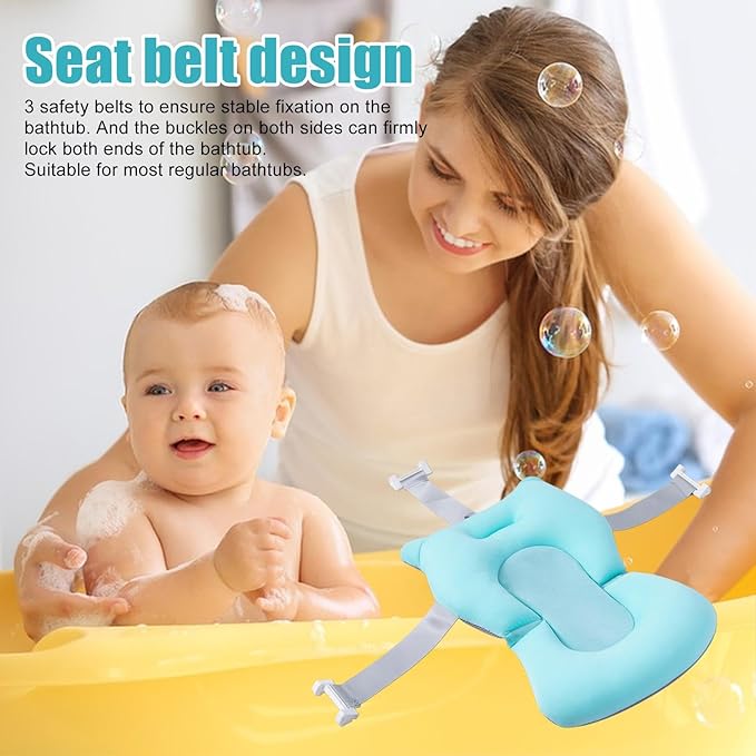Baby Bath Pad | Foldable Travel Baby Baths Tub, Babies Tub with Soft Baths Mat, Babies Bath Seat Support Net, Non-Slip, 3 Safety Belts, for Home Travelling