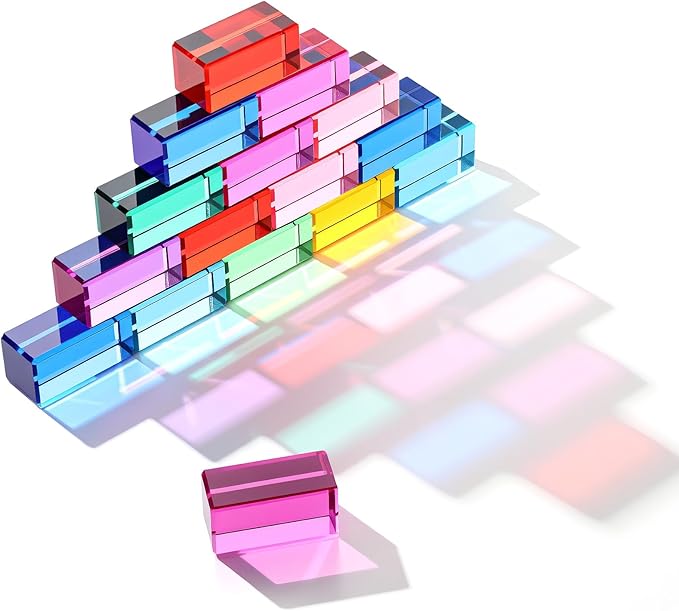 Meooeck 20 Pcs Acrylic Gem Cubes Blocks for Kids Translucent Rainbow Building Blocks Crystal Light Shadow Stacking Toys for School Education Training Learning(5 x 2.5 x 2.5 cm)