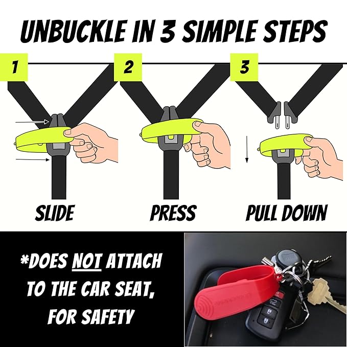 UnbuckleMe Car Seat Buckle Release Tool - New 2024 Glow in the Dark - Easy Opener Aid for Arthritis, Long Nails, Older Kids - Button pusher for infant, toddler car seats - As Seen on Shark Tank (2 Pk)