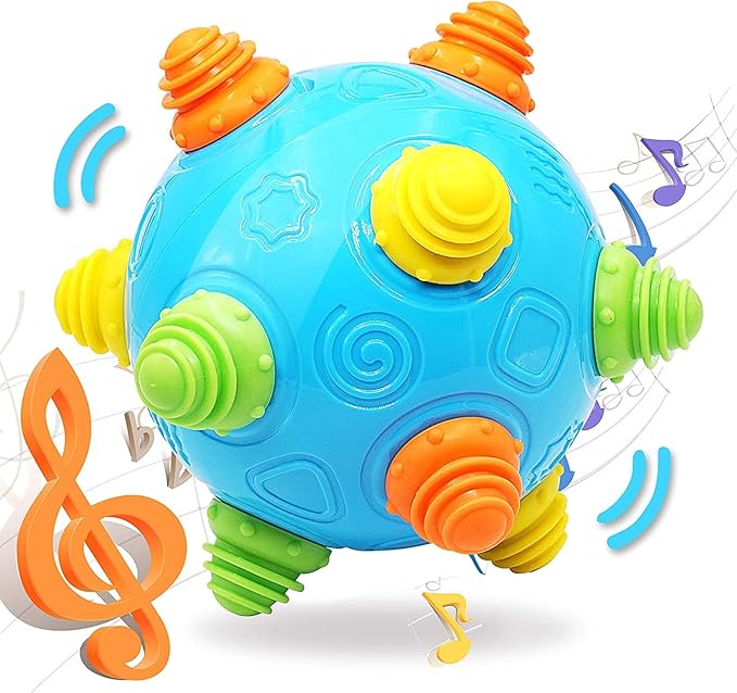 Bumble Ball for Babies,Crawling Sensory Toys for Toddlers,Baby Music Shake Preschool,Dancing Interactive Sounds Infants Toy,Bouncing Learning Ball,Ideal Gift for Boys Girls(Blue)