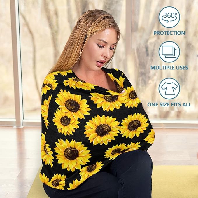 Sunflower Baby Car Seat Covers, Carseat Canopy Cover Nursing Cover Breastfeeding Scarf for Babies Stretchy Coverage, Infant Stroller Covers for Boys Girls