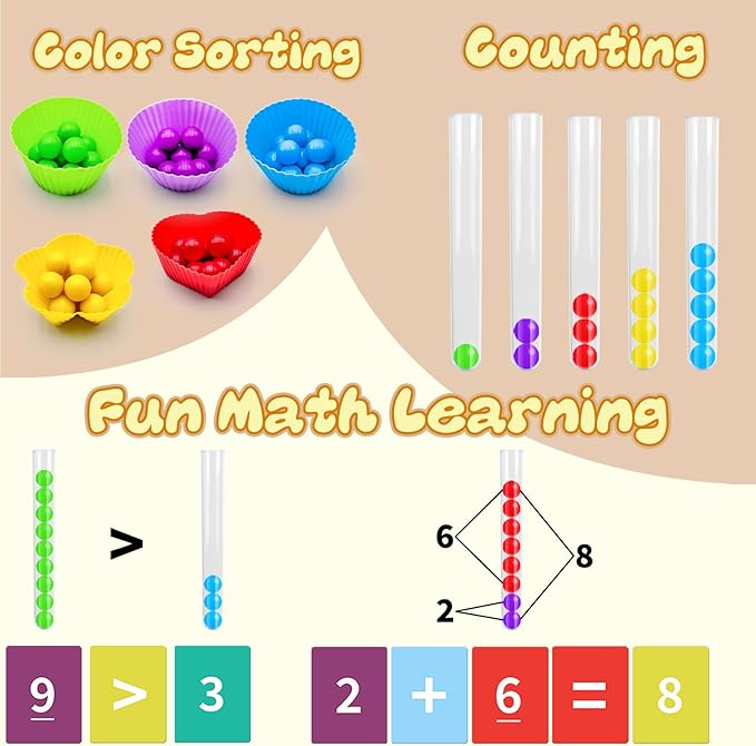 Counting and Color Sorting Toys for Toddlers, Number Crunching Clip Bead Matching, Educational Montessori Toys for Kids 3 4 5 6 7 Year Old, Preschool Learning Toys, Fine Motor Skills