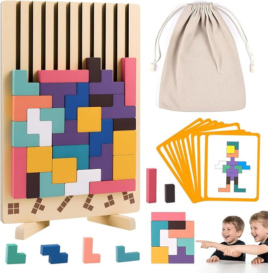 Wooden Stacking Puzzle Toy, 3D Russian Block Puzzle Jigsaw,Montessori Educational Board Game Gift for Boys and Girls, Stacking Blocks Toys for Family Brain Teaser Activity