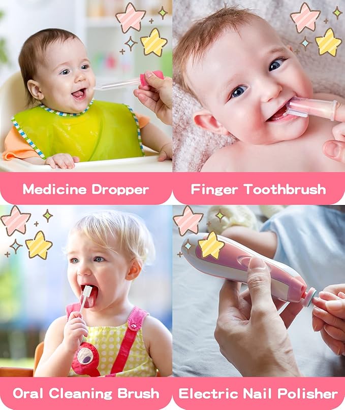 Baby Grooming and Healthcare Kit, Portable Baby Safety Care Set with Hair Brush Comb Nail Clipper Nasal Aspirator for Nursery Newborn Infant Girl Boy (31 in 1, Pink)