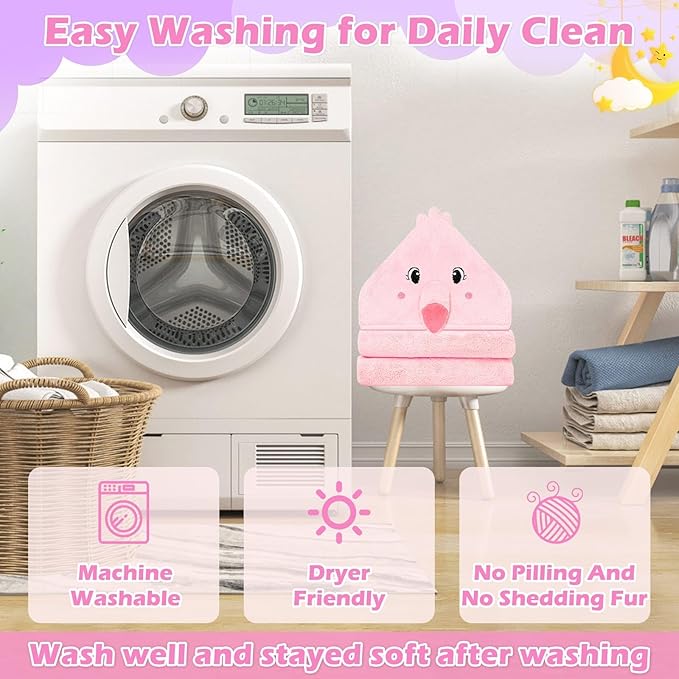 Sublaga 8 Pcs Baby Towel Set, Soft Baby Bath Towels and Washcloths Set, 2 Pcs 32x32 in Cute Baby Towel with Hood and 6 Pcs Baby Washcloths for Infants, Toddlers and Kids (Pink Kitten & Flamingo)
