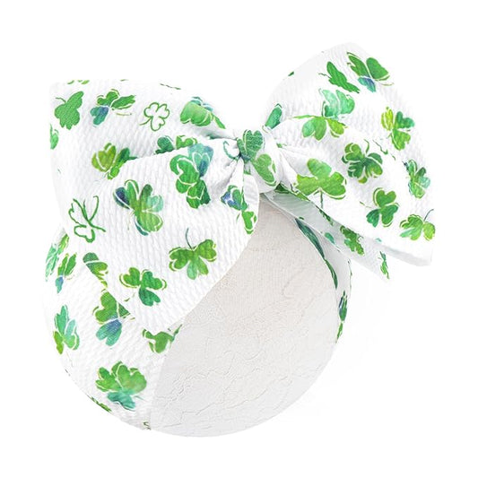 7” Large St Patricks Day Baby Bows Green Shamrock Clover Headbands for Girl Infant White Leaves Tied Bows Hairband St Patricks Hair Accessories Gift