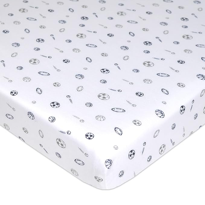 TL Care 100% Natural Cotton Fitted Pack and Play Sheet 39" x 27" - Soft & Breathable Pack N Play Sheet for Playpen, Playard & Mini Crib Mattress, Navy/Grey Sports, for Boys & Girls
