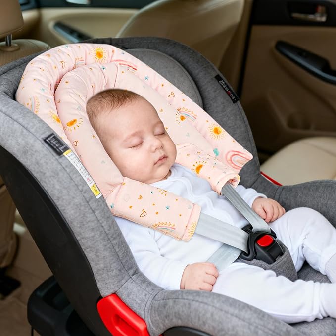 2-in-1 Infant Car Seat Insert, Upgraded Newborn Carseat Insert, Breathable & Soft Baby Car Seat Head Support with 2 Strap Covers for Girls, Perfect for Carseat, Stroller, Swing, Pink