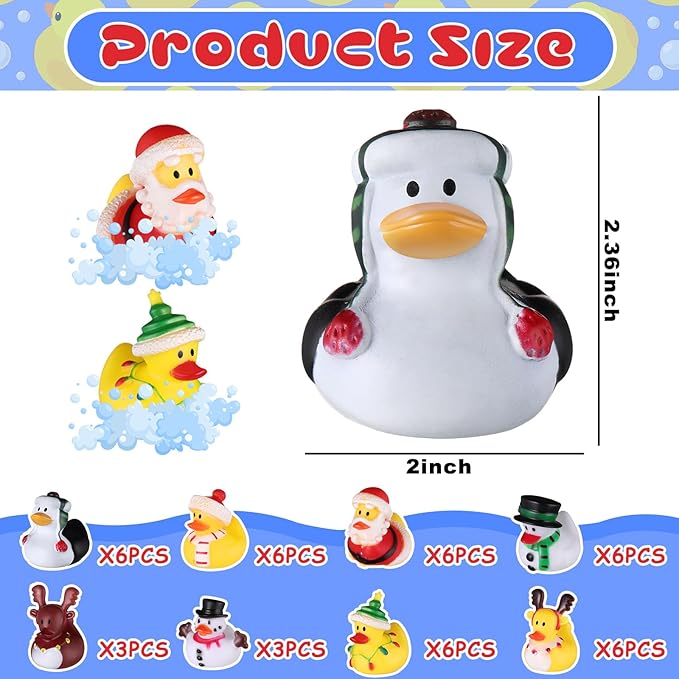 Sratte 48 Christmas Rubber Duck Bulk, Mini Santa Rubber Duck Bath Toys Assorted Xmas Party Decorations for Christmas Party Favors Stocking Stuffers Gifts for Coworkers Class (Cute Style)