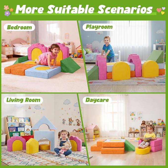 13-Piece Modular Foam Climbing Blocks Set for Toddlers - Floral Soft Play Structure for Indoor Crawling & Climbing Play with Washable Cover for Bedrooms, Playrooms, Daycares and Schools,Multicolor